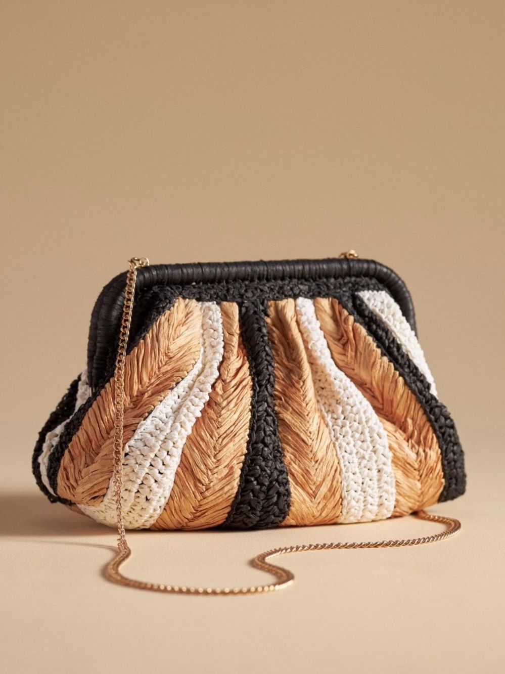 Anthropologie Braided Straw Crossbody in Black, White, Tan